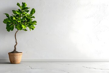 Poster - Bright and inviting office corner featuring a clean white wall that serves as a versatile backdrop complemented by the organic beauty of a thriving indoor plant