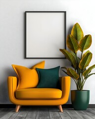 Poster - Minimalist and modern office environment featuring a plain white wall backdrop excellent for creating digital mockups and marketing materials