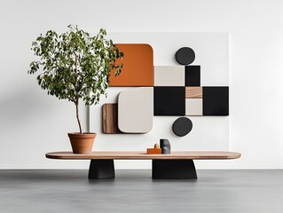 Poster - Chic and modern office environment with a stark white wall providing the perfect backdrop for showcasing products