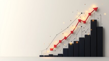 Poster - Modern Data Visualization with Growing Bar Graph and Red Arrow on Abstract Background in Business Concept