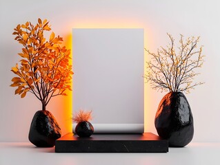 Poster - Detailed and Blank Roll up Display Backdrop Set in a Simple Brightly Illuminated 3D Studio Environment Ideal for Advertising Marketing or Trade Show Presentations