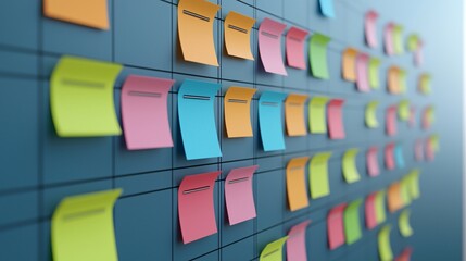 Poster - Paper 2025 goals concept. Colorful sticky notes on a wall board