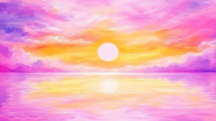 Poster - serene sunset over calm sea with vibrant orange pink clouds reflecting on water creating a majestic 