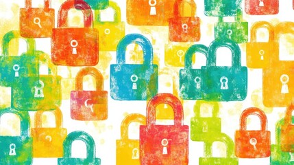Poster - colorful digital locks representing cybersecurity data protection and privacy on the internet with a