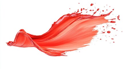 Poster - Dynamic red paint splash with droplets isolated on white background showcasing vibrant color and fluid motion for artistic designs and marketing.