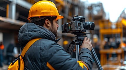 Poster - Construction workers utilize laser scanning technology for precise site measurements