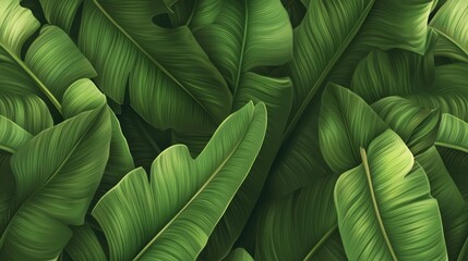 Poster - Lush Green Leaves Pattern Background Textured Foliage Tropics Natural Leaf Detail Designed for Nature and Eco Friendly Themes