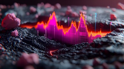 Poster - Intricate seismograph monitoring the sudden ruptures and displacements within the Earth s layers revealing vibrant color gradients and dynamic energy flow in futuristic