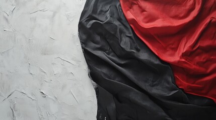 Poster - Textured fabric in black and red colors draped artistically with a white background for a striking visual effect suitable for editorial use