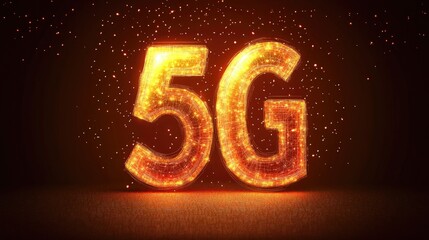 Aufkleber - 5G wireless technology glowing graphic with digital particles showcasing advanced connectivity and digital marketing potential