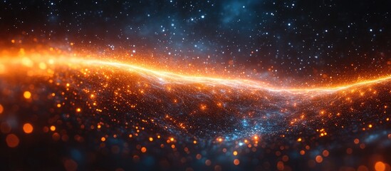 Aufkleber - Abstract cosmic landscape with glowing particles and ethereal light highlighting data flow and connectivity in a network operations system concept