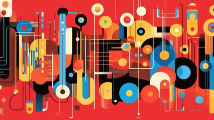Aufkleber - Abstract geometric design featuring colorful patterns and shapes representing innovation and technology in engineering and machine assembly.