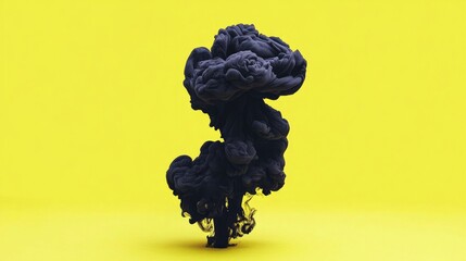 Poster - Dark purple ink swirling in a cloud against a vibrant yellow background creating a dramatic contrast in color and texture