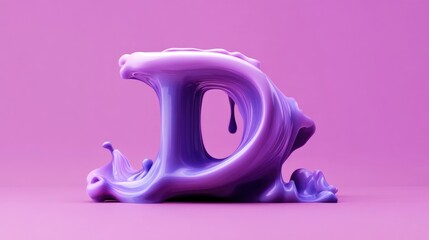 Poster - Oil paint drops forming letter D in vibrant purple hues with fluid textures on a pink background for creative and artistic design concepts