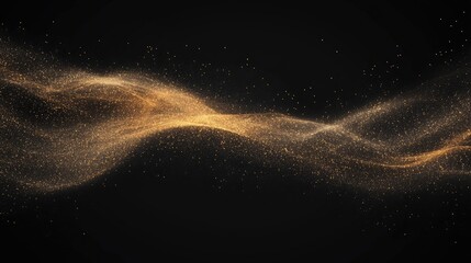 Poster - Golden sparkling wave texture on a black background for festive and celebratory design elements and backgrounds.