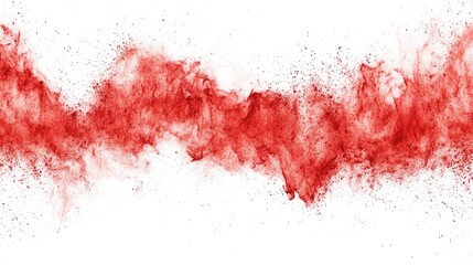 Poster - Red colored powder explosion creating an abstract backdrop against a white background in high resolution for artistic design projects.