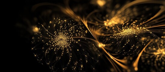 Poster - Golden fireworks burst in a dark night sky creating a stunning display of shimmering lights and vibrant patterns for celebratory occasions.