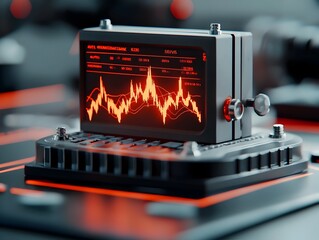 Poster - Detailed seismograph instrument depicting the shockwaves and tremors of a powerful earthquake with a complex array of technical sensors and readouts hypnotic undulating wave forms