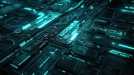 Aufkleber - Futuristic motherboard circuit design with glowing blue accents and intricate details in technology close-up view