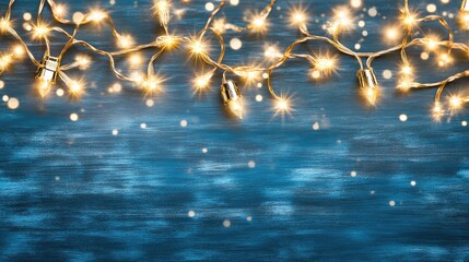 Poster - Golden bokeh lights with glowing string decorations creating a warm festive background suitable for celebrations and holidays