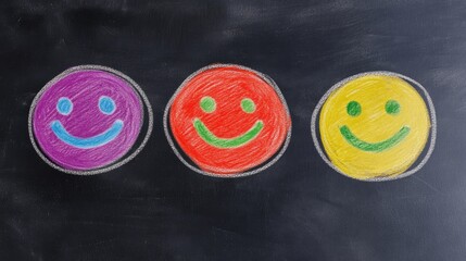 Poster - Net Promoter Score NPS concept illustrated with colorful smiley faces on a blackboard representing customer satisfaction and feedback metrics
