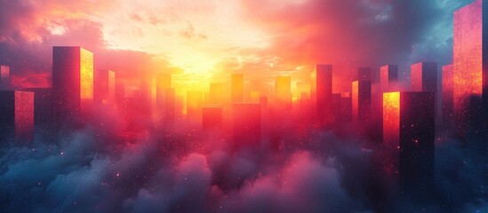 Poster - Futuristic skyline at sunset symbolizing innovation and growth for business startup concepts