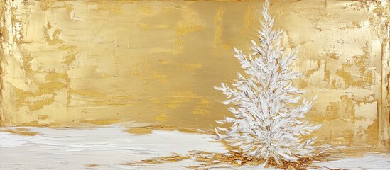 Poster - Elegant gold and white Christmas tree art piece on a textured golden background for festive decor and holiday celebrations.