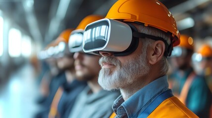 Poster - Construction professionals utilize VR headsets for training and design in modern settings
