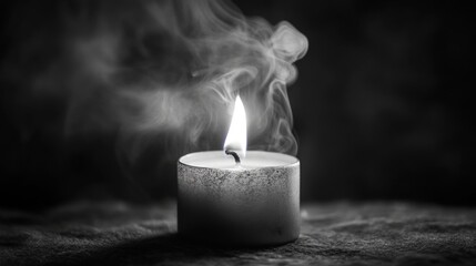 Aufkleber - Candle Flame Illuminates Smoke in Artistic Black and White Setting