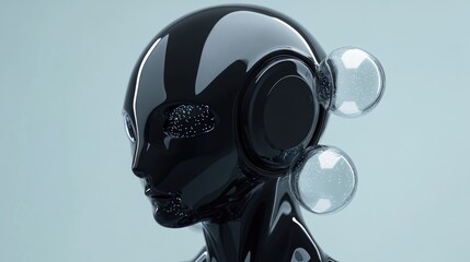 Aufkleber - Futuristic humanoid robot head design with sleek black finish and illuminated details showcasing advanced artificial intelligence concepts