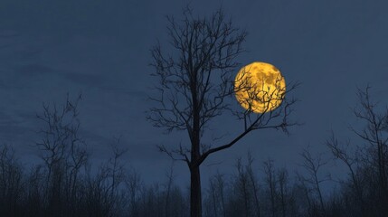 Poster - Majestic full moon illuminating a dark forest landscape after lunar eclipse night sky serenity photograph