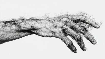 Poster - Artistic representation of a hand illustrating a chart with a smoky texture on a plain background for creative and conceptual designs.