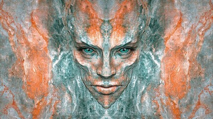 Poster - Abstract marble texture featuring high-resolution multi-faceted patterns with an intriguing human-like visage and vibrant colors.