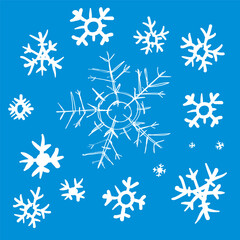 Aufkleber - snowflakes set isolatyed on blue backgroun. Vector clipart