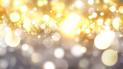 Poster - Glowing golden bokeh texture with soft blurred lights creating a dreamy atmosphere ideal for backgrounds and festive designs