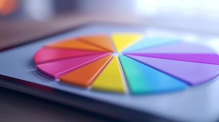 Fototapete - Colorful pie chart with vibrant segments in a modern workspace