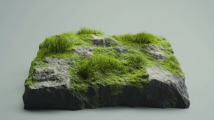 Poster - Mossy stone surface with vibrant green moss growing on gray concrete showcasing natural texture and organic beauty in outdoor environments