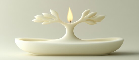 Poster - Elegant tree-shaped candle burning softly in a minimalist setting, creating a serene atmosphere with its soothing glow and unique design.