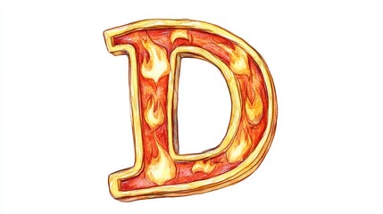 Poster - Flaming Letter D in Vibrant Colors on a White Background for Creative Artwork and Design Uses