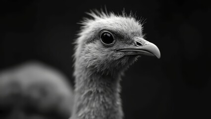 Wall Mural - A black and white photo of an ostrich looking at the camera