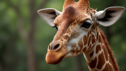 Sticker -  A close up of a giraffe's face with trees in the background