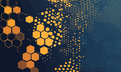 Poster - Abstract Hexagon Honeycomb Halftone Pattern in Vibrant Yellow and Dark Blue
