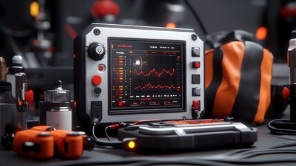 Poster - Cutting edge seismograph technology recording vital geologic activity data advanced scientific instruments complex digital interfaces and intricate data visualizations in a retrofuturistic