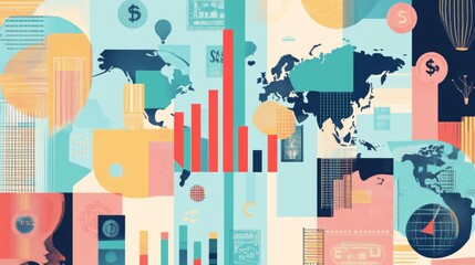 Fototapete - Colorful Creative Composition of Global Finance and Business Concepts