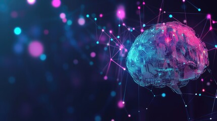 Poster - Abstract Digital Brain with Colorful Nodes and Connections Visualization