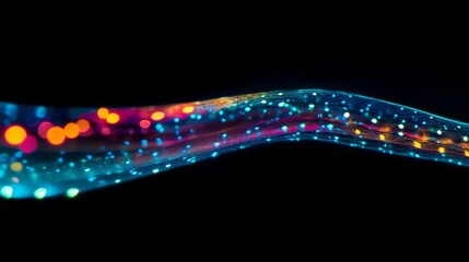 Poster - Colorful Light Waves with Sparkling Particles on a Black Background