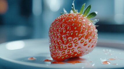 Poster - Fresh and Juicy Strawberry with Water Droplets on a Plate