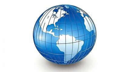 Poster - Globe Illustration with Blue and White Continents and Grids