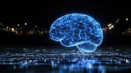 Poster - Digital Representation of a Brain with Blue Neural Network Connections