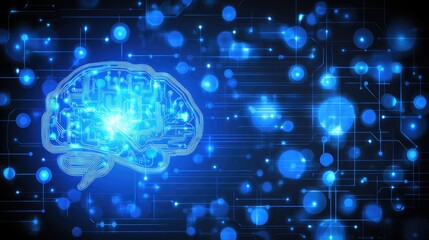 Poster - Futuristic Illustration of a Brain with Circuitry and Digital Connections